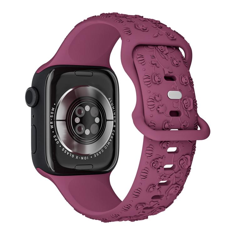 For Apple Watch 42mm / 41mm / 40mm / 38mm Embossed 3D Rose Flower Silicone Watch Band(Cherry Color) - free shipping - PMc TechLife - Order now!