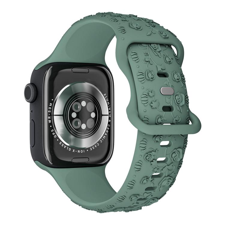 For Apple Watch 42mm / 41mm / 40mm / 38mm Embossed 3D Rose Flower Silicone Watch Band(Green) - free shipping - PMc TechLife - Order now!