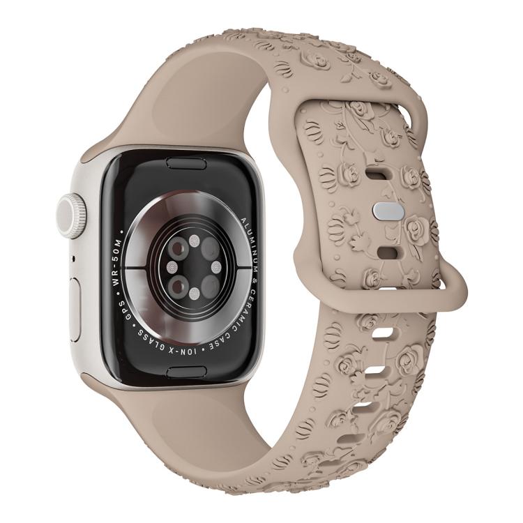 For Apple Watch 42mm / 41mm / 40mm / 38mm Embossed 3D Rose Flower Silicone Watch Band(Milk Tea) - free shipping - PMc TechLife - Order now!