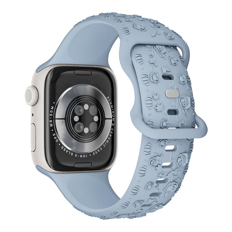 For Apple Watch 42mm / 41mm / 40mm / 38mm Embossed 3D Rose Flower Silicone Watch Band(Light Blue) - free shipping - PMc TechLife - Order now!