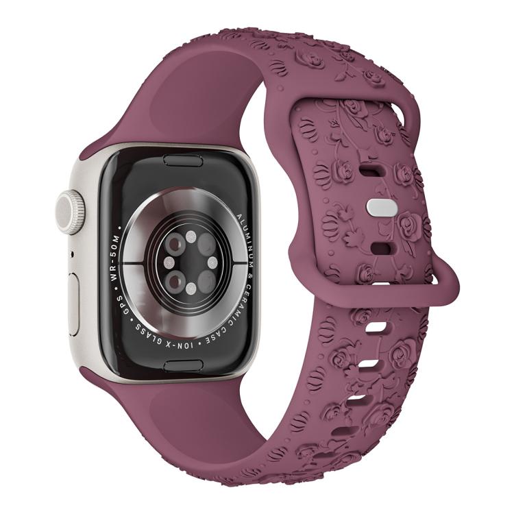For Apple Watch 42mm / 41mm / 40mm / 38mm Embossed 3D Rose Flower Silicone Watch Band(Smoke Purple) - free shipping - PMc TechLife - Order now!