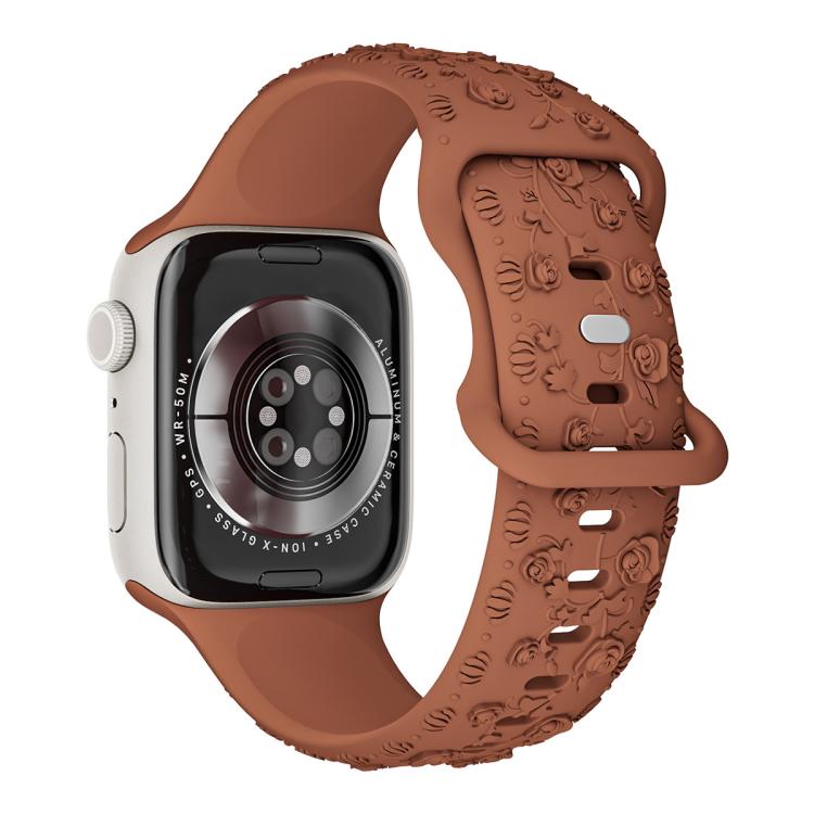 For Apple Watch 42mm / 41mm / 40mm / 38mm Embossed 3D Rose Flower Silicone Watch Band(Brown) - free shipping - PMc TechLife - Order now!