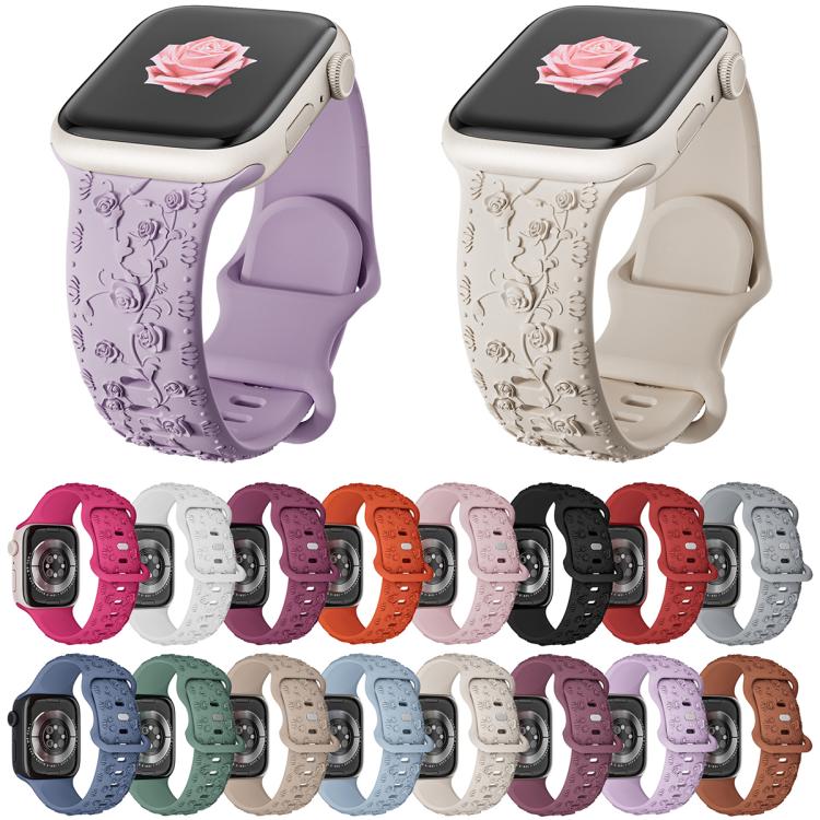 For Apple Watch 42mm / 41mm / 40mm / 38mm Embossed 3D Rose Flower Silicone Watch Band(White) - free shipping - PMc TechLife - Order now!