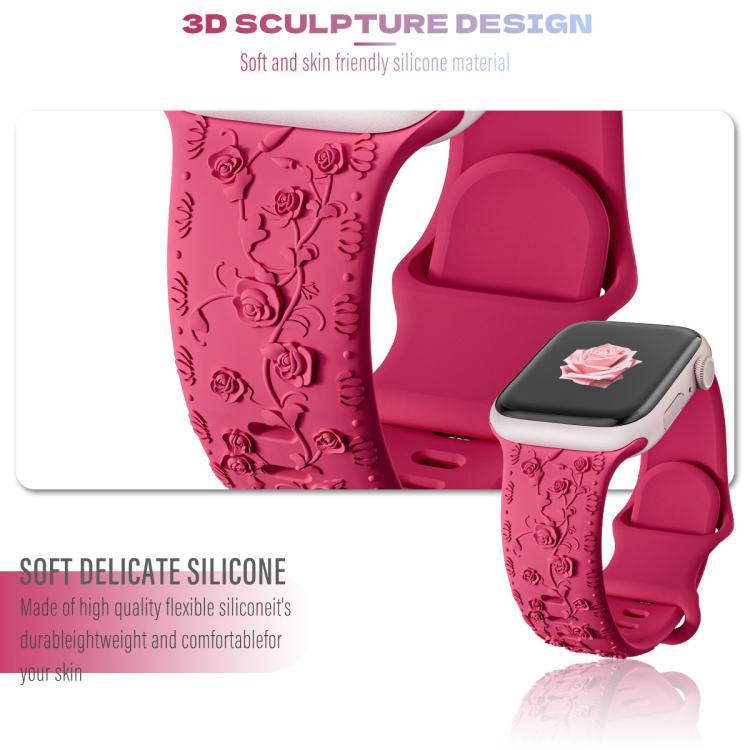 For Apple Watch 46mm / 49mm / 45mm / 44mm Embossed 3D Rose Flower Silicone Watch Band(Starlight) - free shipping - PMc TechLife - Order now!
