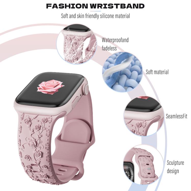 For Apple Watch 42mm / 41mm / 40mm / 38mm Embossed 3D Rose Flower Silicone Watch Band(Orange) - free shipping - PMc TechLife - Order now!