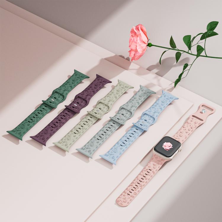 For Apple Watch 46mm / 49mm / 45mm / 44mm Embossed 3D Rose Flower Silicone Watch Band(Sand Pink) - free shipping - PMc TechLife - Order now!