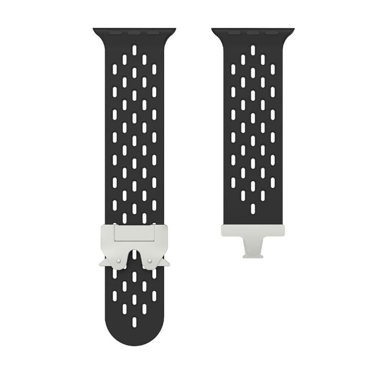 For Apple Watch 46mm / 49mm / 45mm / 44mm Kalebol Mesh Silver Umbrella Buckle Silicone Strap(Black) - free shipping - PMC TechLife - Order now!