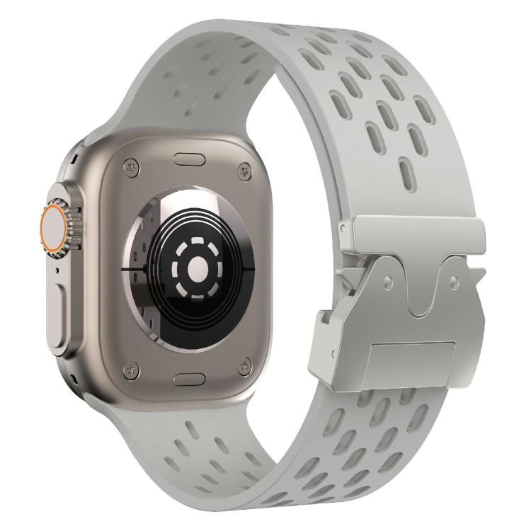 For Apple Watch 46mm / 49mm / 45mm / 44mm Kalebol Mesh Silver Umbrella Buckle Silicone Strap(Grey) - free shipping - PMC TechLife - Order now!