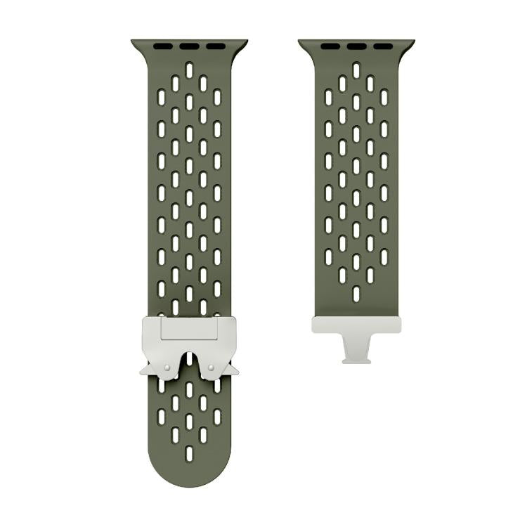 For Apple Watch 46mm / 49mm / 45mm / 44mm Kalebol Mesh Silver Umbrella Buckle Silicone Strap(Army Green) - free shipping - PMC TechLife - Order now!