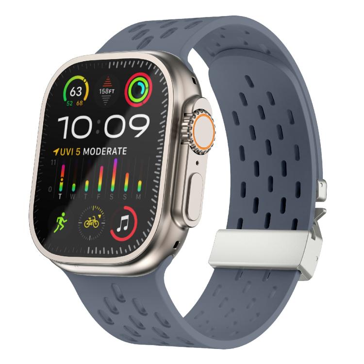 For Apple Watch 46mm / 49mm / 45mm / 44mm Kalebol Mesh Silver Umbrella Buckle Silicone Strap(Blue Grey) - free shipping - PMC TechLife - Order now!