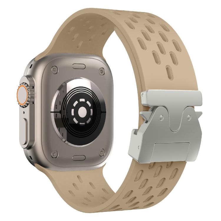 For Apple Watch 46mm / 49mm / 45mm / 44mm Kalebol Mesh Silver Umbrella Buckle Silicone Strap(Milk Tea) - free shipping - PMC TechLife - Order now!