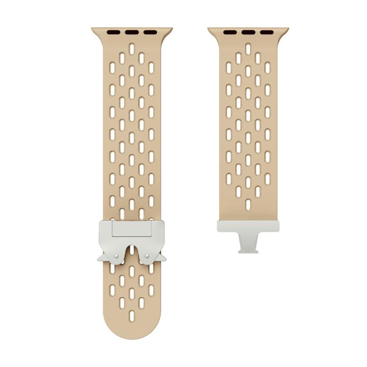 For Apple Watch 46mm / 49mm / 45mm / 44mm Kalebol Mesh Silver Umbrella Buckle Silicone Strap(Milk Tea) - free shipping - PMC TechLife - Order now!
