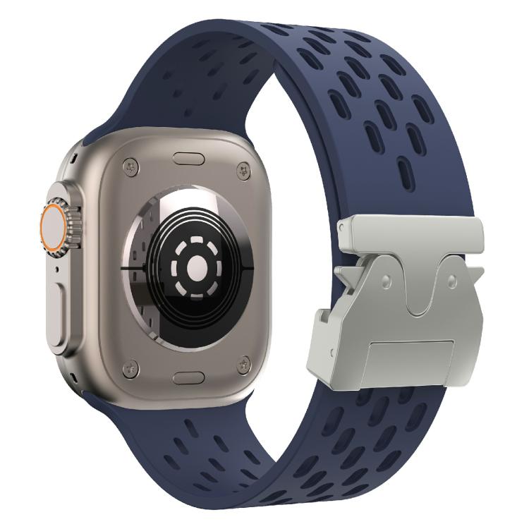 For Apple Watch 46mm / 49mm / 45mm / 44mm Kalebol Mesh Silver Umbrella Buckle Silicone Strap(Midnight Blue) - free shipping - PMC TechLife - Order now!