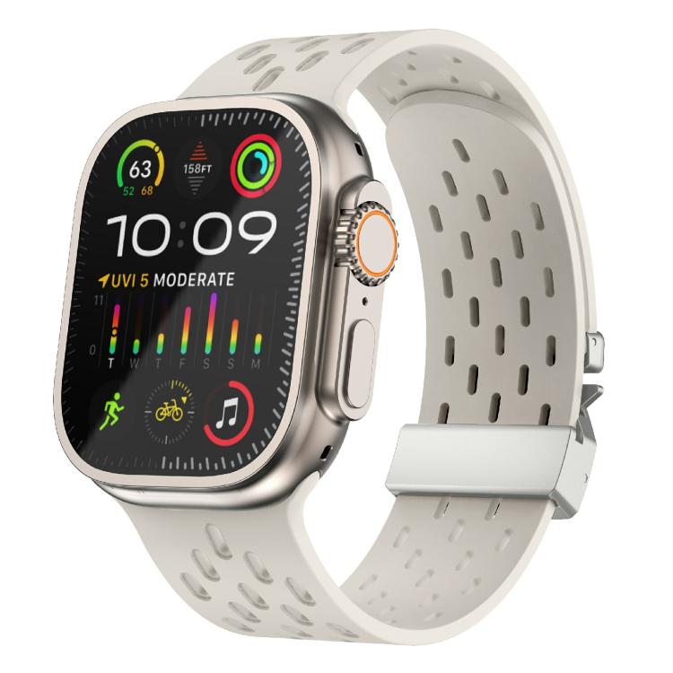 For Apple Watch 46mm / 49mm / 45mm / 44mm Kalebol Mesh Silver Umbrella Buckle Silicone Strap(Starlight) - free shipping - PMC TechLife - Order now!