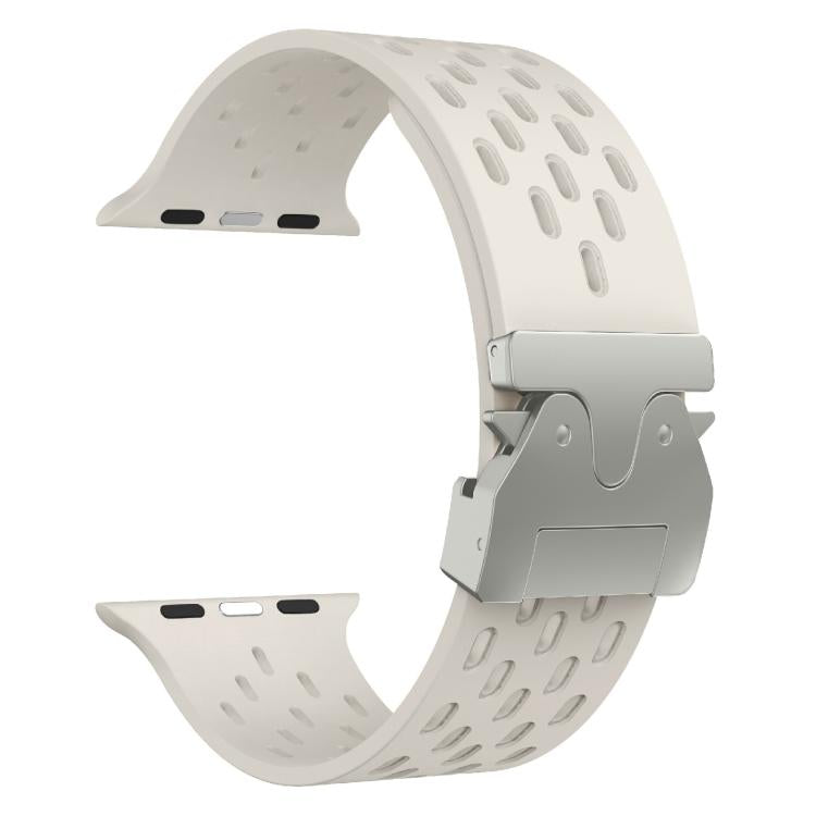 For Apple Watch 46mm / 49mm / 45mm / 44mm Kalebol Mesh Silver Umbrella Buckle Silicone Strap(Starlight) - free shipping - PMC TechLife - Order now!