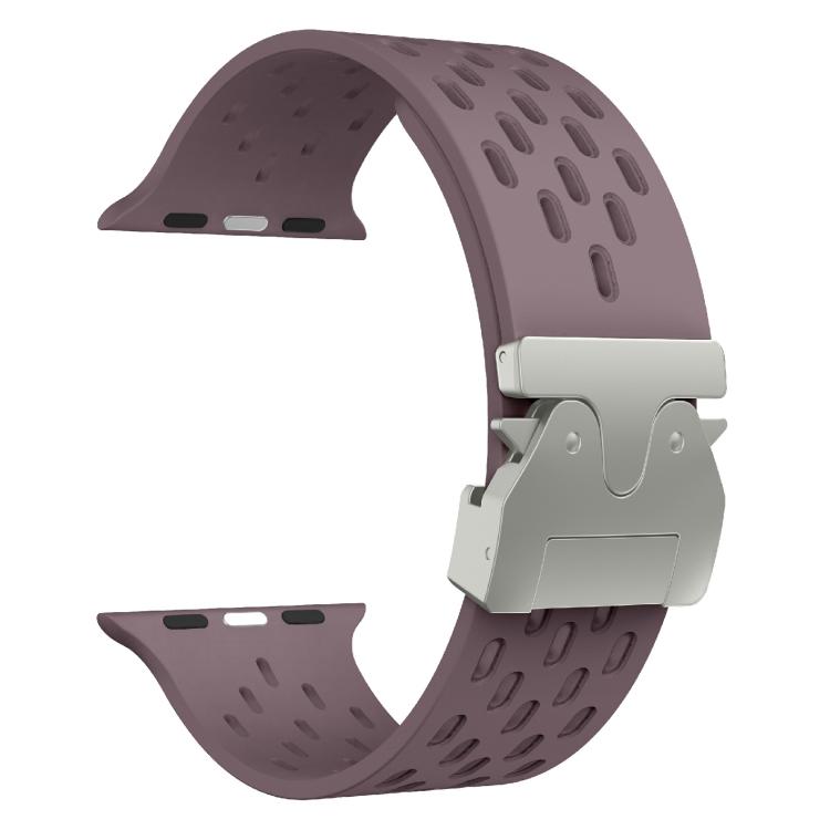 For Apple Watch 46mm / 49mm / 45mm / 44mm Kalebol Mesh Silver Umbrella Buckle Silicone Strap(Smoky Purple) - free shipping - PMC TechLife - Order now!