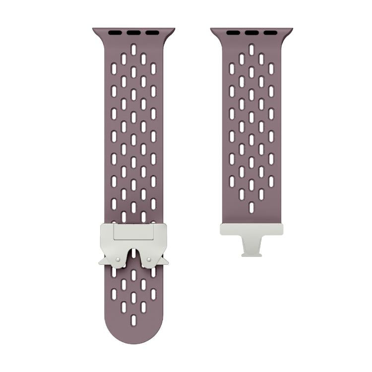 For Apple Watch 46mm / 49mm / 45mm / 44mm Kalebol Mesh Silver Umbrella Buckle Silicone Strap(Smoky Purple) - free shipping - PMC TechLife - Order now!