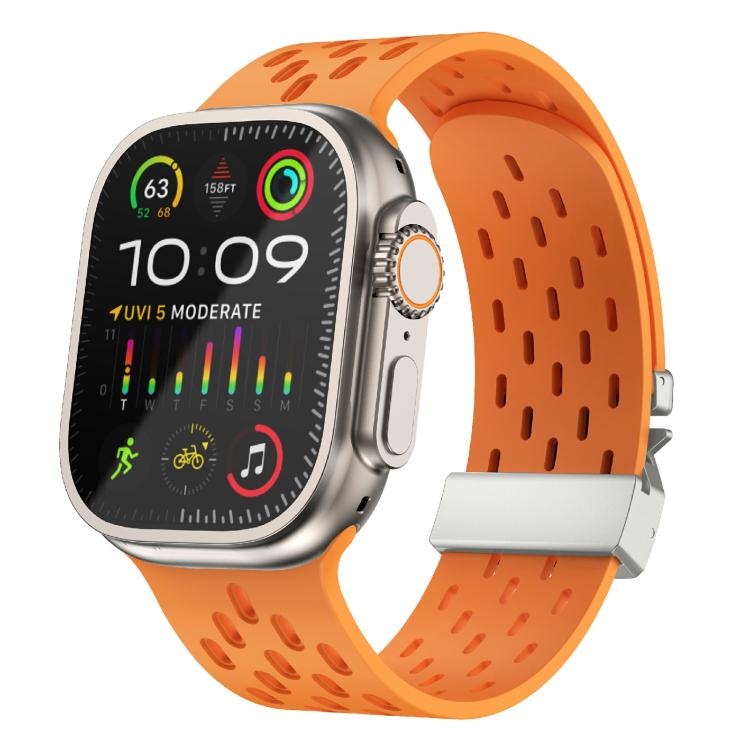 For Apple Watch 42mm / 41mm / 40mm / 38mm Kalebol Mesh Silver Umbrella Buckle Silicone Strap(Orange) - free shipping - PMC TechLife - Order now!