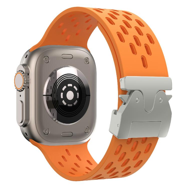 For Apple Watch 42mm / 41mm / 40mm / 38mm Kalebol Mesh Silver Umbrella Buckle Silicone Strap(Orange) - free shipping - PMC TechLife - Order now!