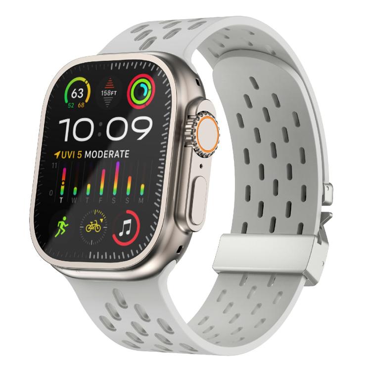 For Apple Watch 42mm / 41mm / 40mm / 38mm Kalebol Mesh Silver Umbrella Buckle Silicone Strap(Grey) - free shipping - PMC TechLife - Order now!