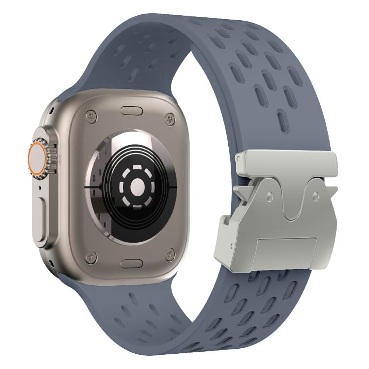 For Apple Watch 42mm / 41mm / 40mm / 38mm Kalebol Mesh Silver Umbrella Buckle Silicone Strap(Blue Grey) - free shipping - PMC TechLife - Order now!
