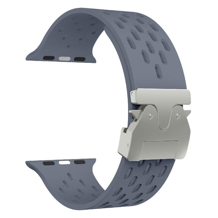 For Apple Watch 42mm / 41mm / 40mm / 38mm Kalebol Mesh Silver Umbrella Buckle Silicone Strap(Blue Grey) - free shipping - PMC TechLife - Order now!