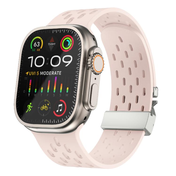 For Apple Watch 42mm / 41mm / 40mm / 38mm Kalebol Mesh Silver Umbrella Buckle Silicone Strap(Sand Pink) - free shipping - PMC TechLife - Order now!
