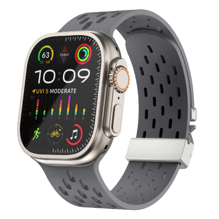 For Apple Watch 42mm / 41mm / 40mm / 38mm Kalebol Mesh Silver Umbrella Buckle Silicone Strap(Space Grey) - free shipping - PMC TechLife - Order now!