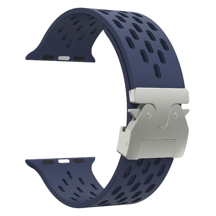 For Apple Watch 42mm / 41mm / 40mm / 38mm Kalebol Mesh Silver Umbrella Buckle Silicone Strap(Midnight Blue) - free shipping - PMC TechLife - Order now!
