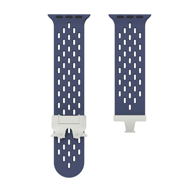 For Apple Watch 42mm / 41mm / 40mm / 38mm Kalebol Mesh Silver Umbrella Buckle Silicone Strap(Midnight Blue) - free shipping - PMC TechLife - Order now!