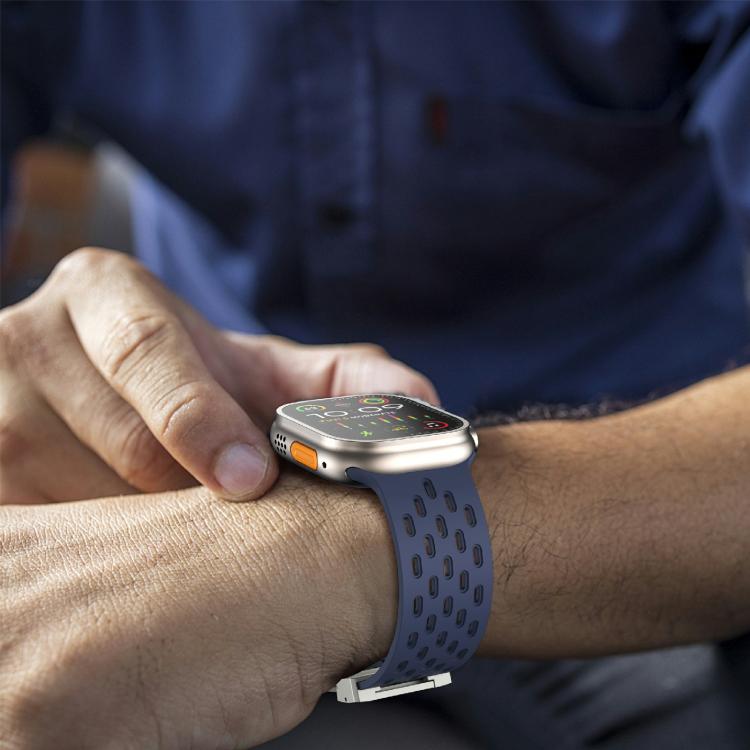 For Apple Watch 42mm / 41mm / 40mm / 38mm Kalebol Mesh Silver Umbrella Buckle Silicone Strap(Midnight Blue) - free shipping - PMC TechLife - Order now!