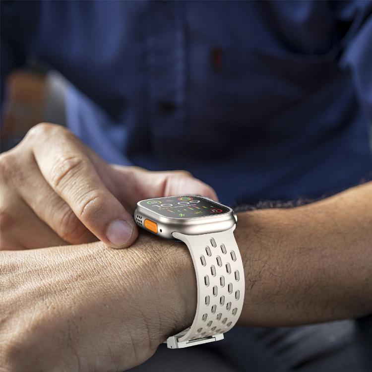 For Apple Watch 42mm / 41mm / 40mm / 38mm Kalebol Mesh Silver Umbrella Buckle Silicone Strap(Starlight) - free shipping - PMC TechLife - Order now!