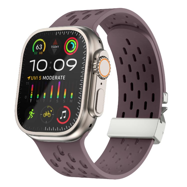 For Apple Watch 42mm / 41mm / 40mm / 38mm Kalebol Mesh Silver Umbrella Buckle Silicone Strap(Smoky Purple) - free shipping - PMC TechLife - Order now!