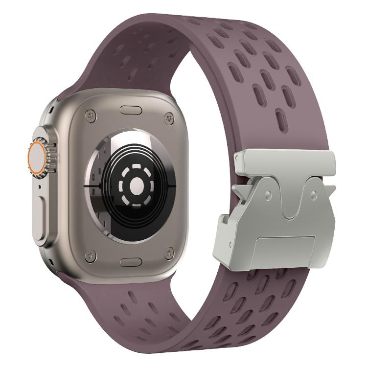 For Apple Watch 42mm / 41mm / 40mm / 38mm Kalebol Mesh Silver Umbrella Buckle Silicone Strap(Smoky Purple) - free shipping - PMC TechLife - Order now!