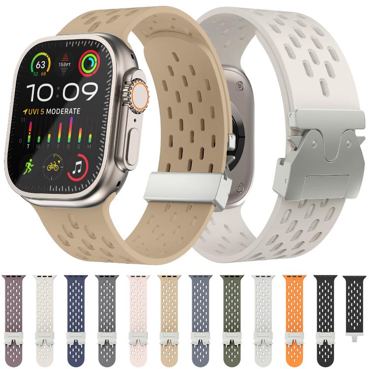 For Apple Watch 46mm / 49mm / 45mm / 44mm Kalebol Mesh Silver Umbrella Buckle Silicone Strap(Black) - free shipping - PMC TechLife - Order now!