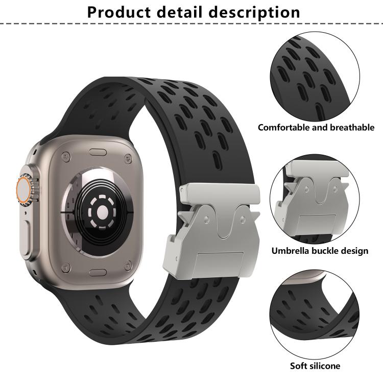 For Apple Watch 42mm / 41mm / 40mm / 38mm Kalebol Mesh Silver Umbrella Buckle Silicone Strap(Army Green) - free shipping - PMC TechLife - Order now!