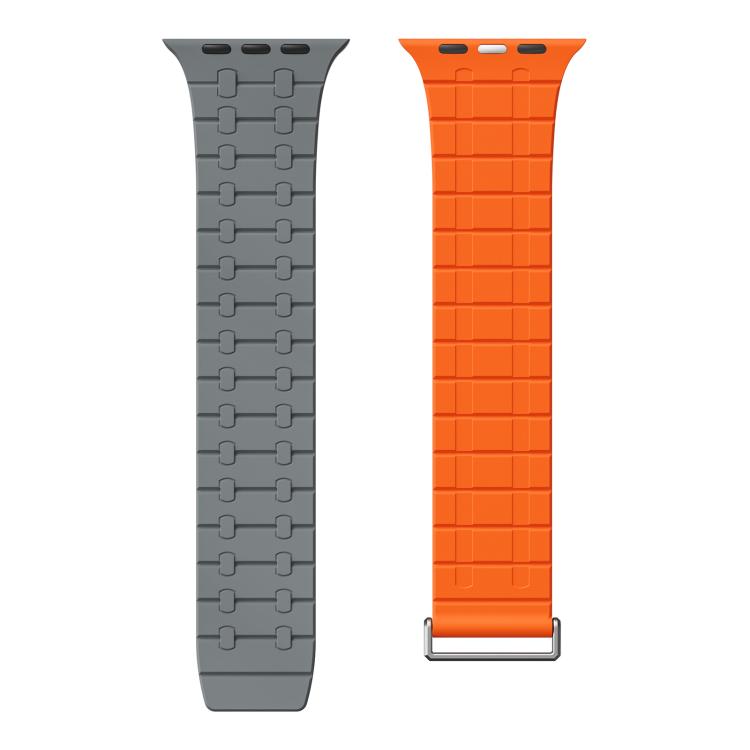 For Apple Watch 46mm / 49mm / 45mm / 44mm Kalebol Magnetic Silicone Watch Strap(Grey Orange) - free shipping - PMC TechLife - Order now!