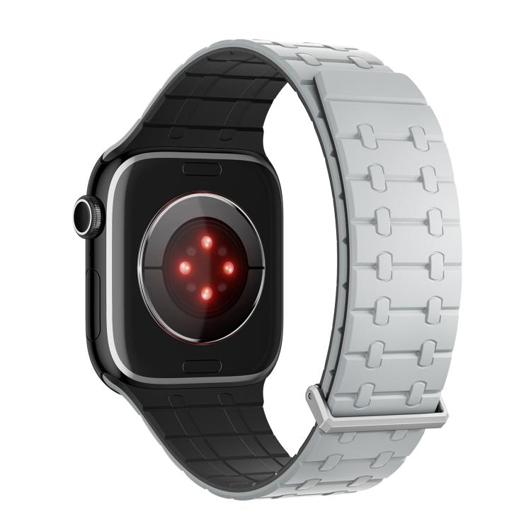 For Apple Watch 46mm / 49mm / 45mm / 44mm Kalebol Magnetic Silicone Watch Strap(Light Grey Black) - free shipping - PMC TechLife - Order now!
