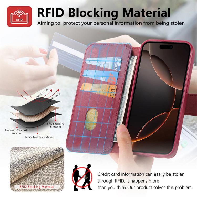 For iPhone 16e CaseNeo Finger Grip Strap MagSafe Leather Phone Case(Red) - free shipping - PMc TechLife - Order now!
