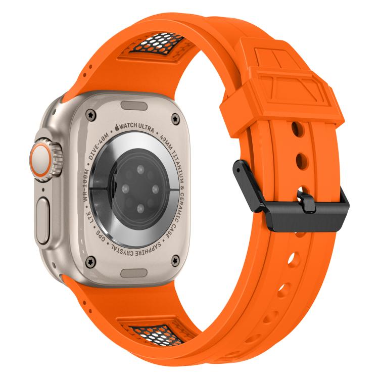 For Apple Watch 46mm / 49mm / 45mm / 44mm Kalebol Honeycomb TPU Black Mesh Strap(Orange Black Net) - free shipping - PMC TechLife - Order now!