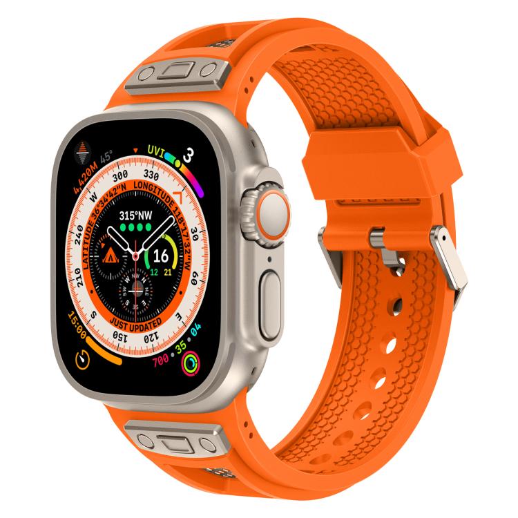 For Apple Watch 46mm / 49mm / 45mm / 44mm Kalebol Honeycomb TPU Titanium Mesh Strap(Orange Titanium Net) - free shipping - PMC TechLife - Order now!