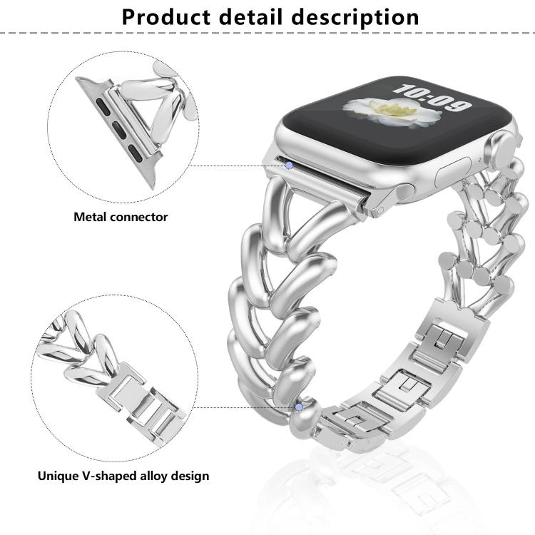 For Apple Watch 46mm / 49mm / 45mm / 44mm Kalebol V-shaped Zinc Alloy Strap(Silver) - free shipping - PMC TechLife - Order now!