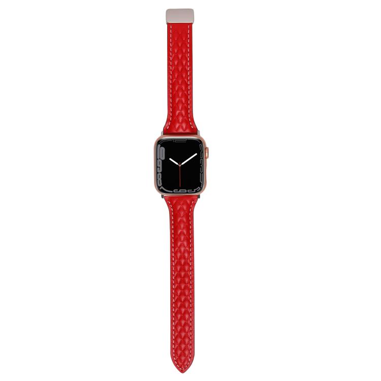 For Apple Watch 46mm / 49mm / 45mm / 44mm Kalebol Diamond Pattern Magnetic Buckle Leather Strap(Red) - Watch Bands by Kalebol | Online Shopping South Africa | PMC TechLife | Buy Now Pay Later Mobicred