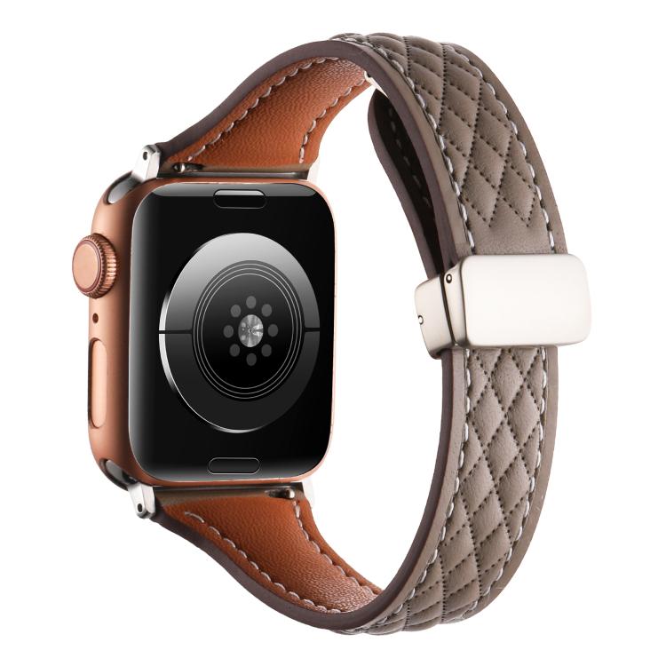 For Apple Watch 46mm / 49mm / 45mm / 44mm Kalebol Diamond Pattern Magnetic Buckle Leather Strap(Taupe) - Watch Bands by Kalebol | Online Shopping South Africa | PMC TechLife | Buy Now Pay Later Mobicred