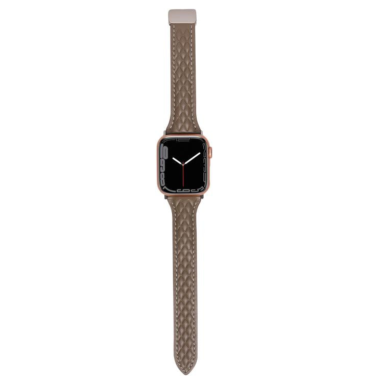 For Apple Watch 46mm / 49mm / 45mm / 44mm Kalebol Diamond Pattern Magnetic Buckle Leather Strap(Taupe) - Watch Bands by Kalebol | Online Shopping South Africa | PMC TechLife | Buy Now Pay Later Mobicred
