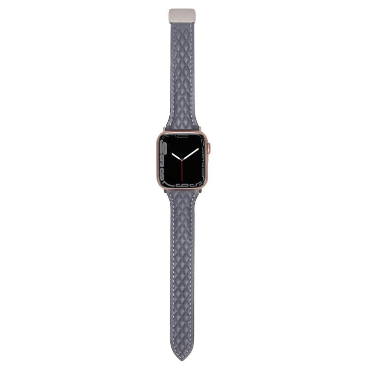 For Apple Watch 46mm / 49mm / 45mm / 44mm Kalebol Diamond Pattern Magnetic Buckle Leather Strap(Mud Grey) - Watch Bands by Kalebol | Online Shopping South Africa | PMC TechLife | Buy Now Pay Later Mobicred
