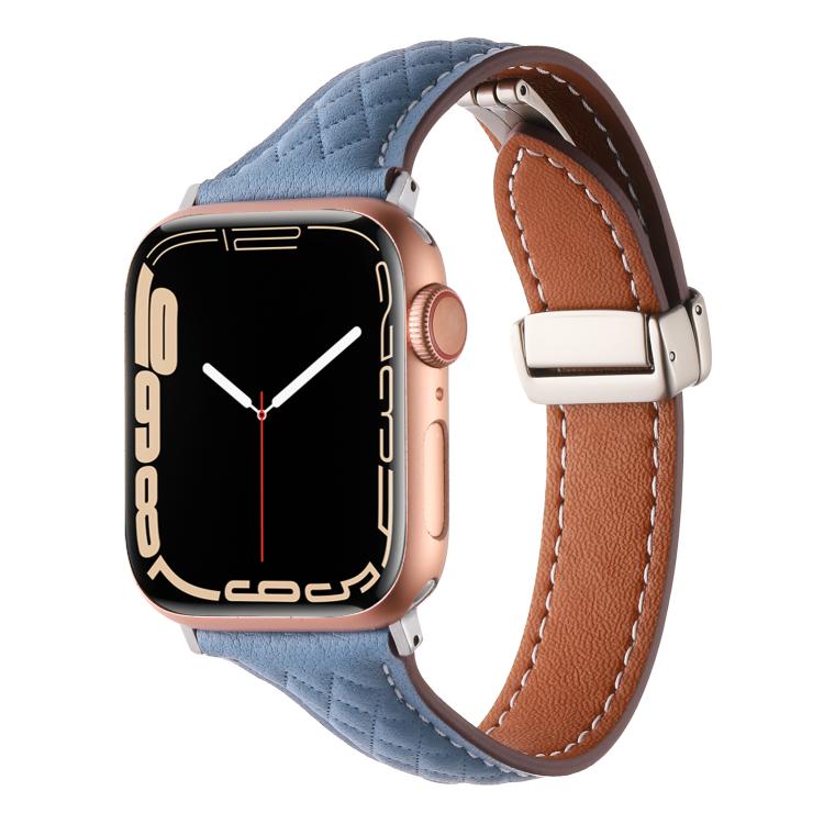For Apple Watch 46mm / 49mm / 45mm / 44mm Kalebol Diamond Pattern Magnetic Buckle Leather Strap(Mist Blue) - Watch Bands by Kalebol | Online Shopping South Africa | PMC TechLife | Buy Now Pay Later Mobicred