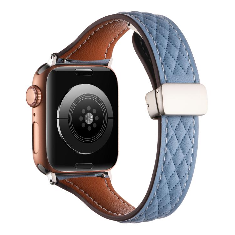For Apple Watch 46mm / 49mm / 45mm / 44mm Kalebol Diamond Pattern Magnetic Buckle Leather Strap(Mist Blue) - Watch Bands by Kalebol | Online Shopping South Africa | PMC TechLife | Buy Now Pay Later Mobicred