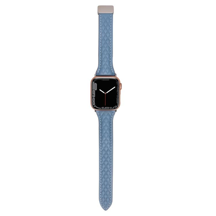 For Apple Watch 46mm / 49mm / 45mm / 44mm Kalebol Diamond Pattern Magnetic Buckle Leather Strap(Mist Blue) - Watch Bands by Kalebol | Online Shopping South Africa | PMC TechLife | Buy Now Pay Later Mobicred