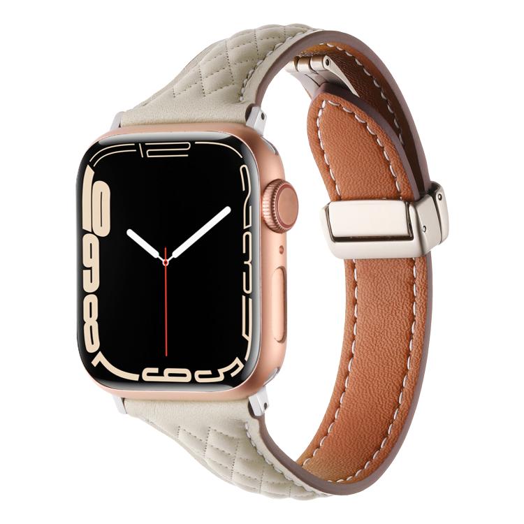 For Apple Watch 46mm / 49mm / 45mm / 44mm Kalebol Diamond Pattern Magnetic Buckle Leather Strap(Starlight) - Watch Bands by Kalebol | Online Shopping South Africa | PMC TechLife | Buy Now Pay Later Mobicred
